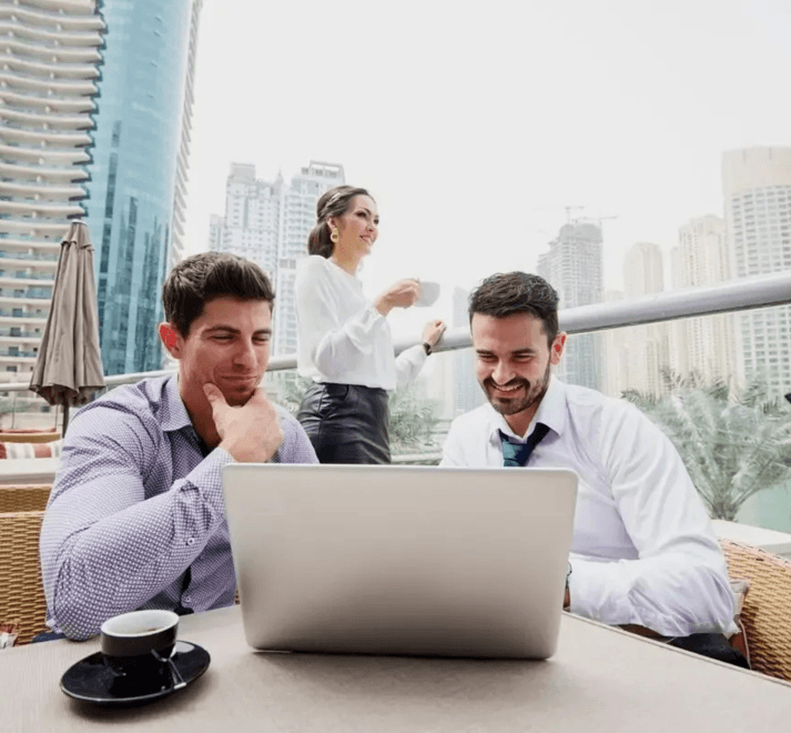 Two businessmen discussing property management