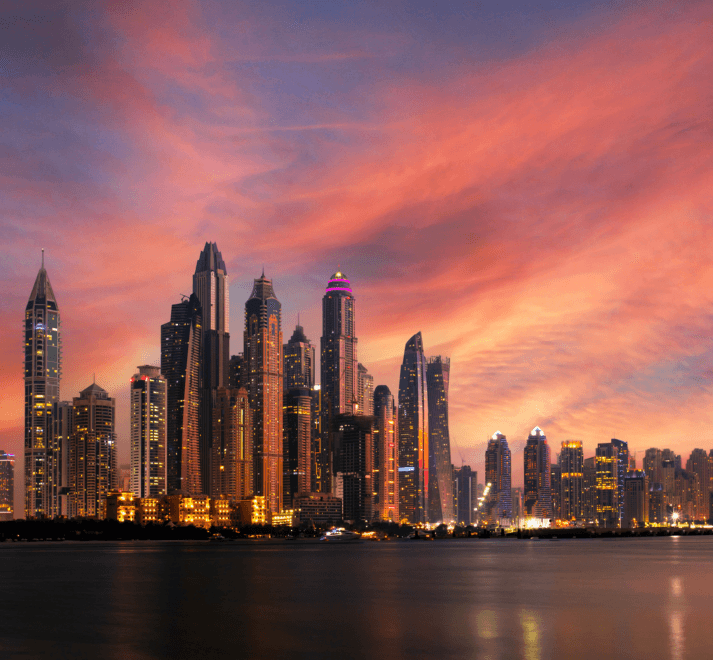 Luxury Dubai apartment with modern furnishing and city skyline view